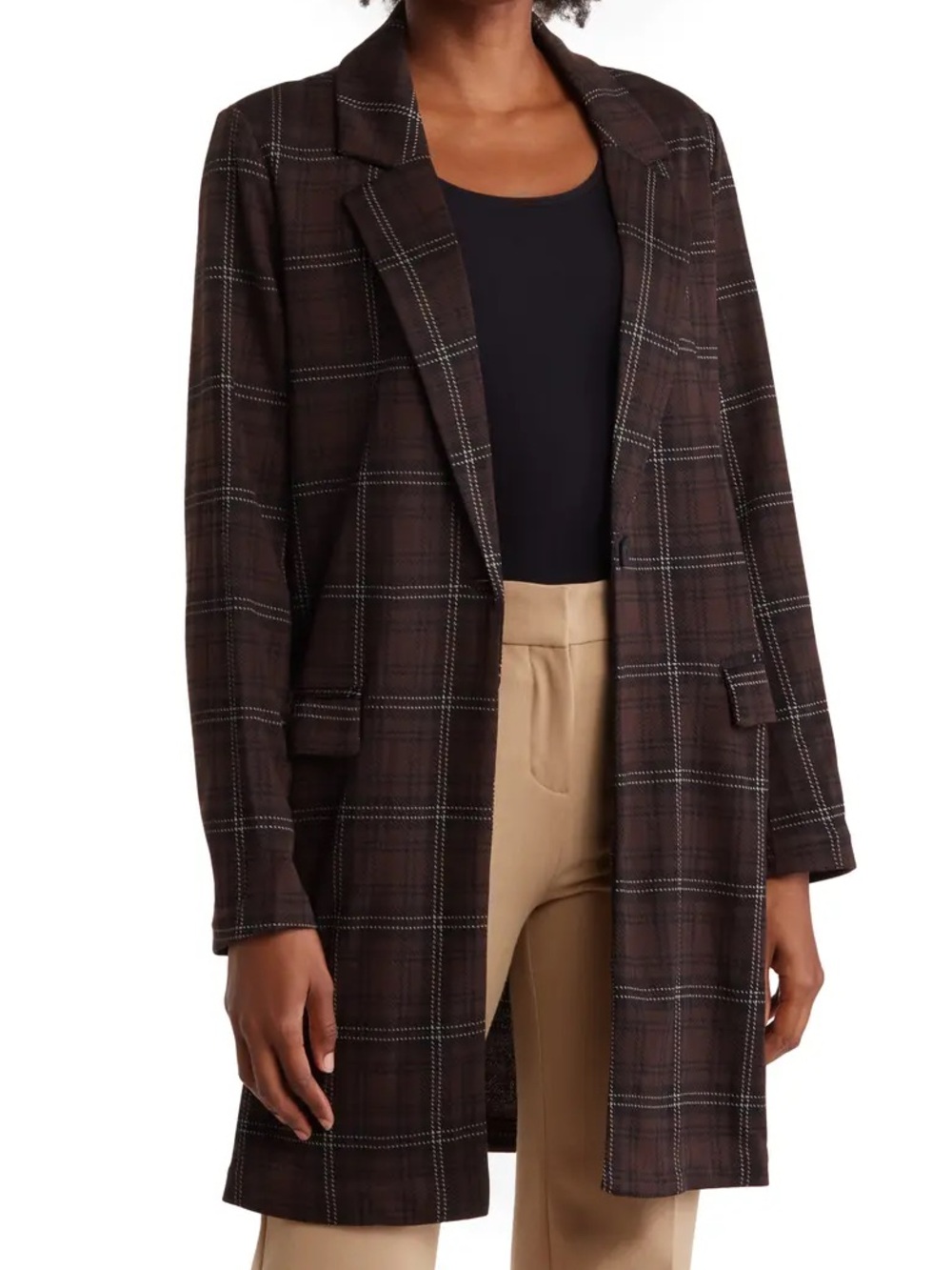 Sanctuary Catalina Knit Plaid Long Coat